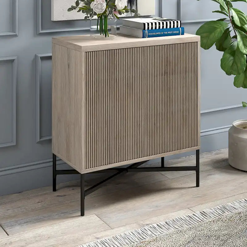 28" Wood Grain Accent Cabinet with Textured Doors - Storage Organizer