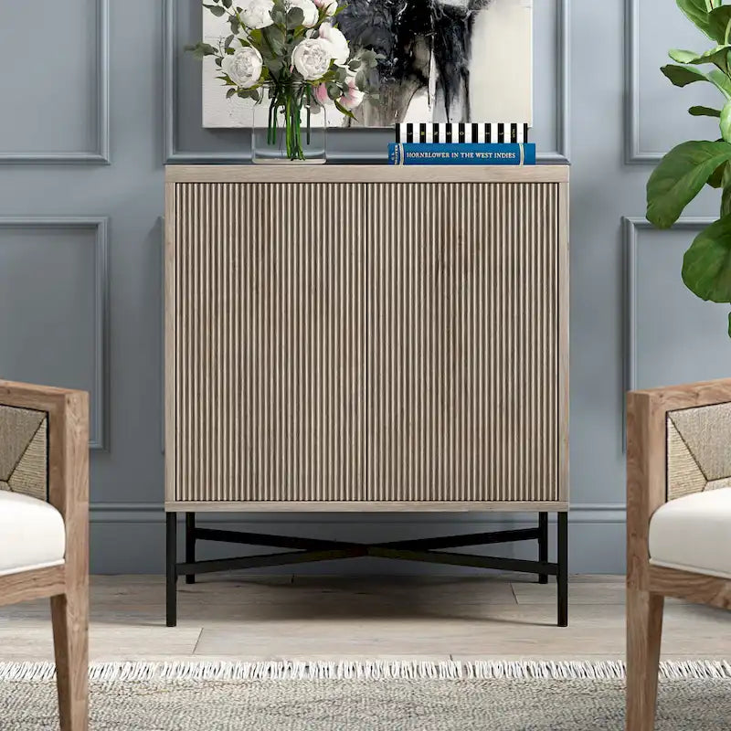 28" Wood Grain Accent Cabinet with Textured Doors - Storage Organizer