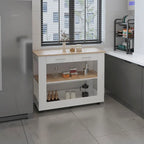 Light Oak Kitchen Island with Drawers and Shelves