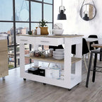 Light Oak Kitchen Island with Drawers and Shelves