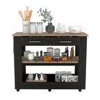 Light Oak Kitchen Island with Drawers and Shelves