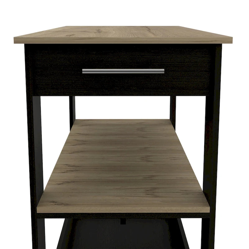 Light Oak Kitchen Island with Drawers and Shelves