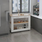 Light Oak Kitchen Island with Drawers and Shelves