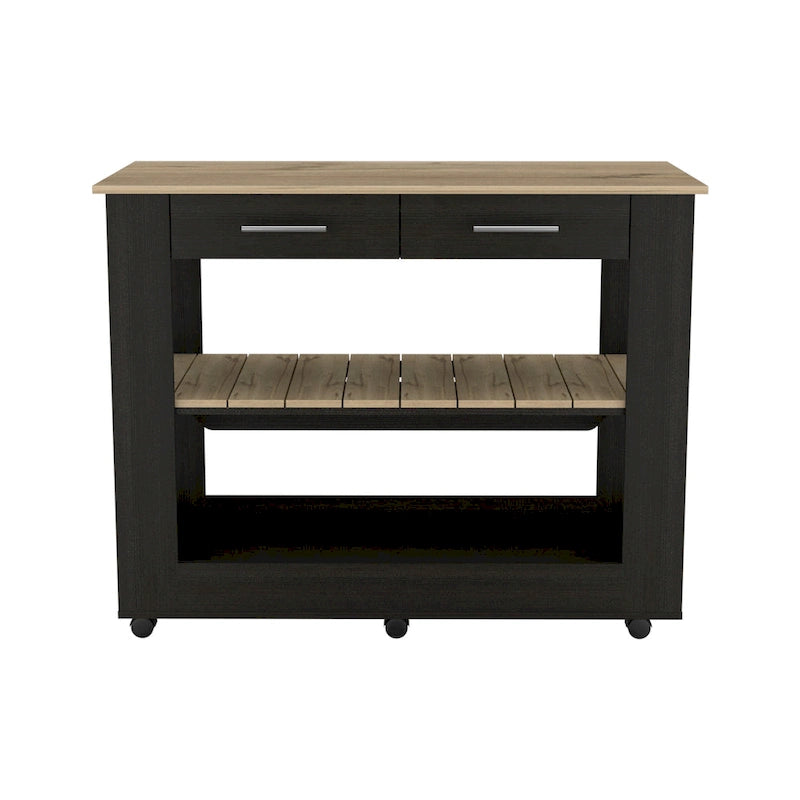 Light Oak Kitchen Island with Drawers and Shelves