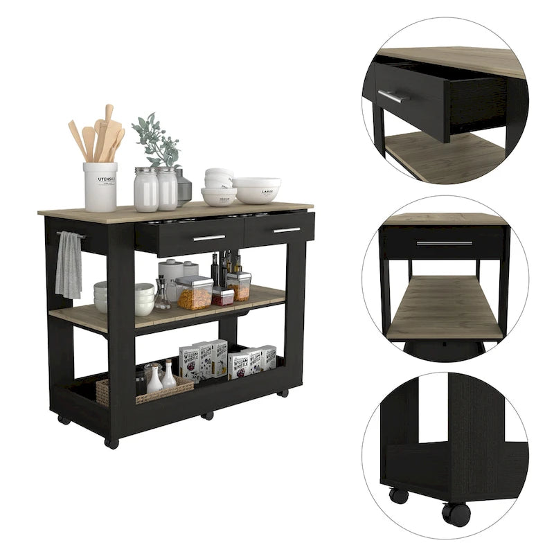 Light Oak Kitchen Island with Drawers and Shelves