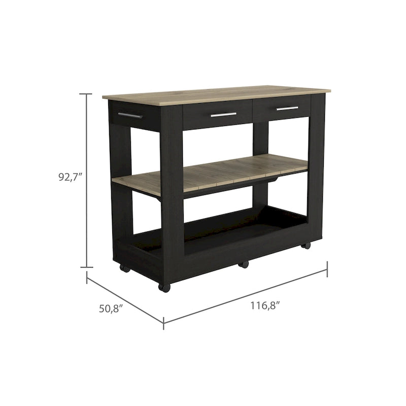 Light Oak Kitchen Island with Drawers and Shelves