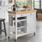 White Rolling Kitchen Cart with Wine Rack - Multi-Purpose Storage