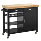 White Rolling Kitchen Cart with Wine Rack - Multi-Purpose Storage