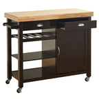 White Rolling Kitchen Cart with Wine Rack - Multi-Purpose Storage