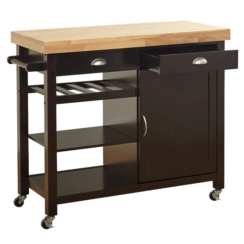 White Rolling Kitchen Cart with Wine Rack - Multi-Purpose Storage