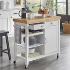 White Rolling Kitchen Cart with Wine Rack - Multi-Purpose Storage