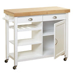White Rolling Kitchen Cart with Wine Rack - Multi-Purpose Storage