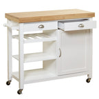 White Rolling Kitchen Cart with Wine Rack - Multi-Purpose Storage