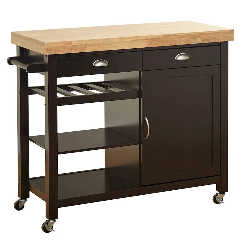 White Rolling Kitchen Cart with Wine Rack - Multi-Purpose Storage