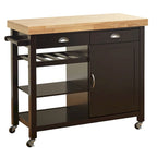 White Rolling Kitchen Cart with Wine Rack - Multi-Purpose Storage