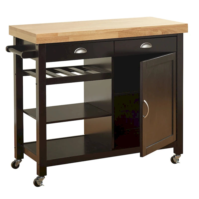 White Rolling Kitchen Cart with Wine Rack - Multi-Purpose Storage