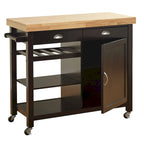 White Rolling Kitchen Cart with Wine Rack - Multi-Purpose Storage