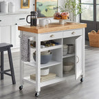 White Rolling Kitchen Cart with Wine Rack - Multi-Purpose Storage
