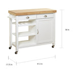 White Rolling Kitchen Cart with Wine Rack - Multi-Purpose Storage