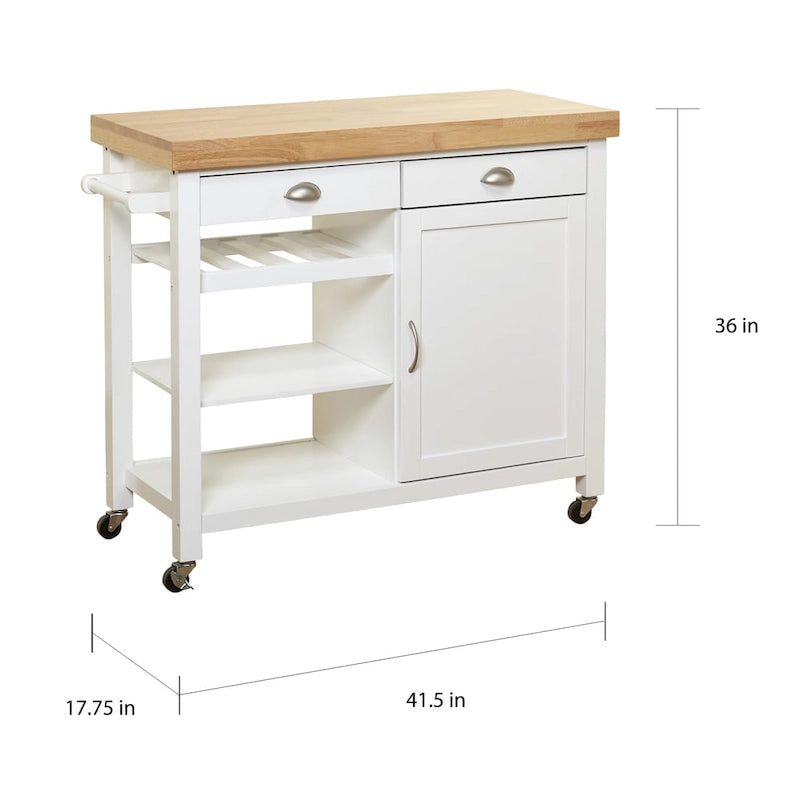 White Rolling Kitchen Cart with Wine Rack - Multi-Purpose Storage