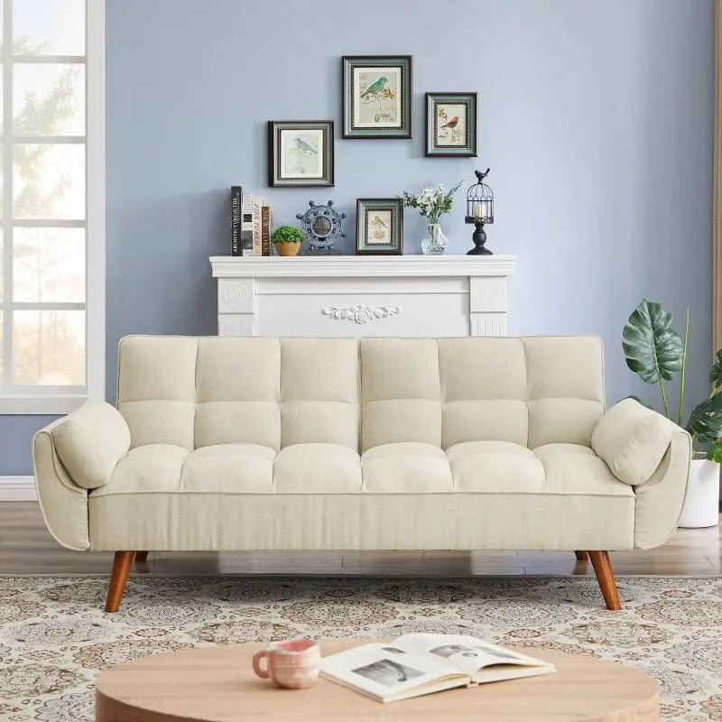 75.39 Sofa Bed, Convertible Sleeper Couch with Pillows, Foldable Loveseat Furniture for Living Room