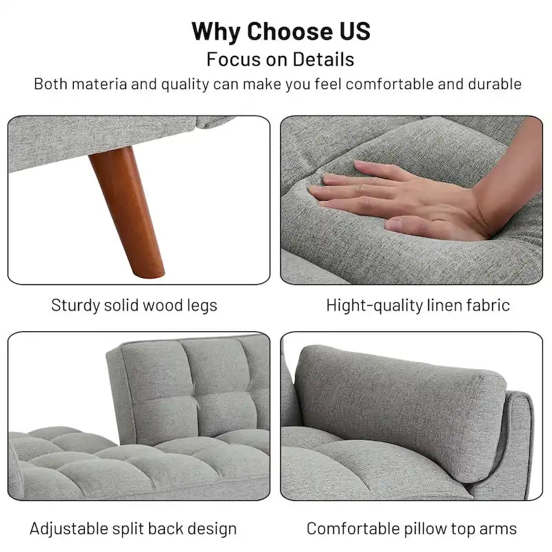 75.39 Sofa Bed, Convertible Sleeper Couch with Pillows, Foldable Loveseat Furniture for Living Room