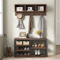 Industrial Black Metal Coat Rack with Shoe Bench - 5-in-1 Entryway Organizer