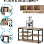 Industrial Black Metal Coat Rack with Shoe Bench - 5-in-1 Entryway Organizer