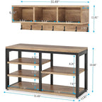 Industrial Black Metal Coat Rack with Shoe Bench - 5-in-1 Entryway Organizer
