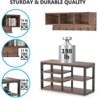 Industrial Black Metal Coat Rack with Shoe Bench - 5-in-1 Entryway Organizer