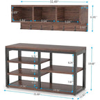 Industrial Black Metal Coat Rack with Shoe Bench - 5-in-1 Entryway Organizer