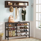 Industrial Black Metal Coat Rack with Shoe Bench - 5-in-1 Entryway Organizer