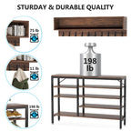 Industrial Black Metal Coat Rack with Shoe Bench - 5-in-1 Entryway Organizer