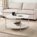 Round Faux Marble Coffee Table with Shelf - Champagne Gold - 2-4 People