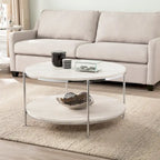 Round Faux Marble Coffee Table with Shelf - Champagne Gold - 2-4 People
