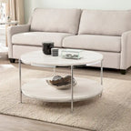 Round Faux Marble Coffee Table with Shelf - Champagne Gold - 2-4 People
