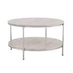 Round Faux Marble Coffee Table with Shelf - Champagne Gold - 2-4 People
