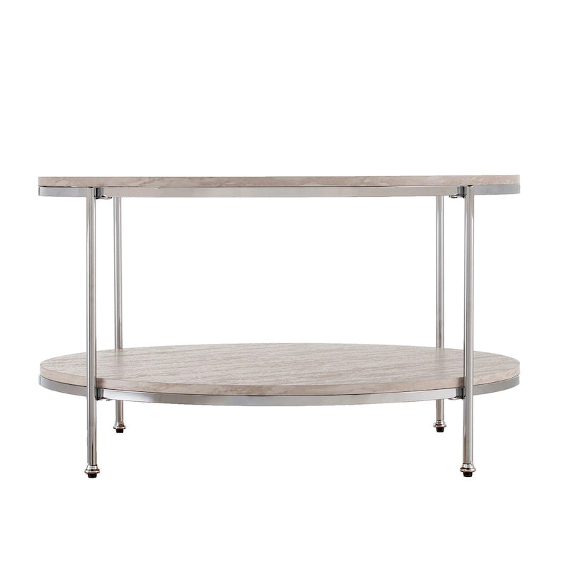 Round Faux Marble Coffee Table with Shelf - Champagne Gold - 2-4 People