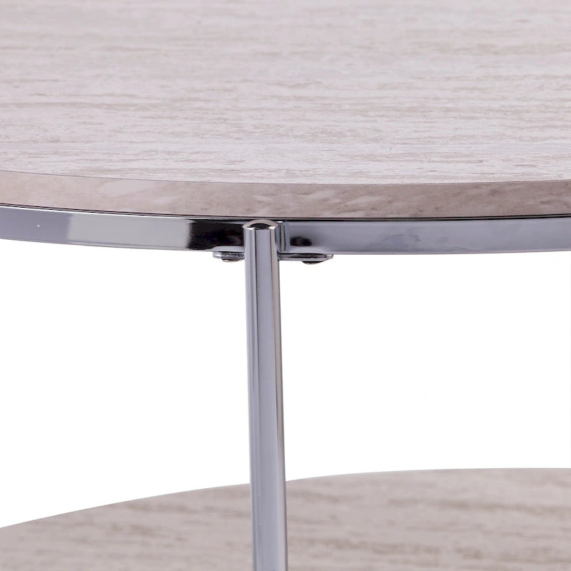 Round Faux Marble Coffee Table with Shelf - Champagne Gold - 2-4 People
