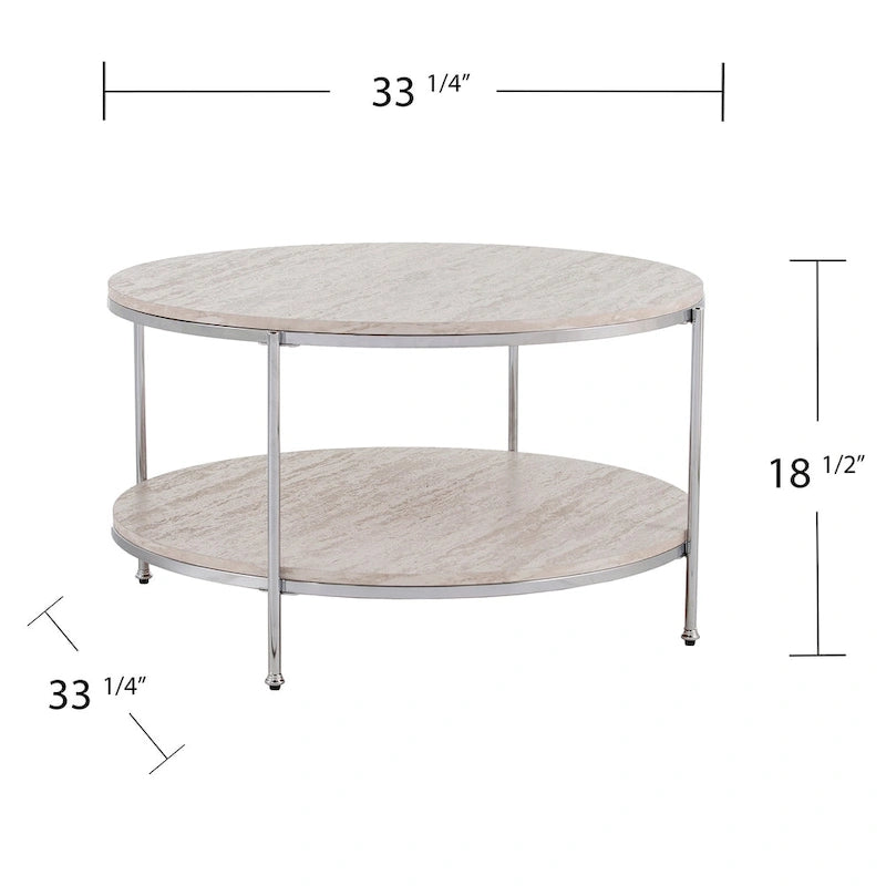 Round Faux Marble Coffee Table with Shelf - Champagne Gold - 2-4 People