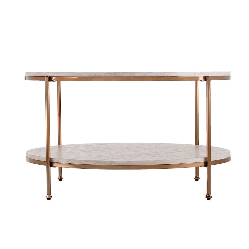 Round Faux Marble Coffee Table with Shelf - Champagne Gold - 2-4 People