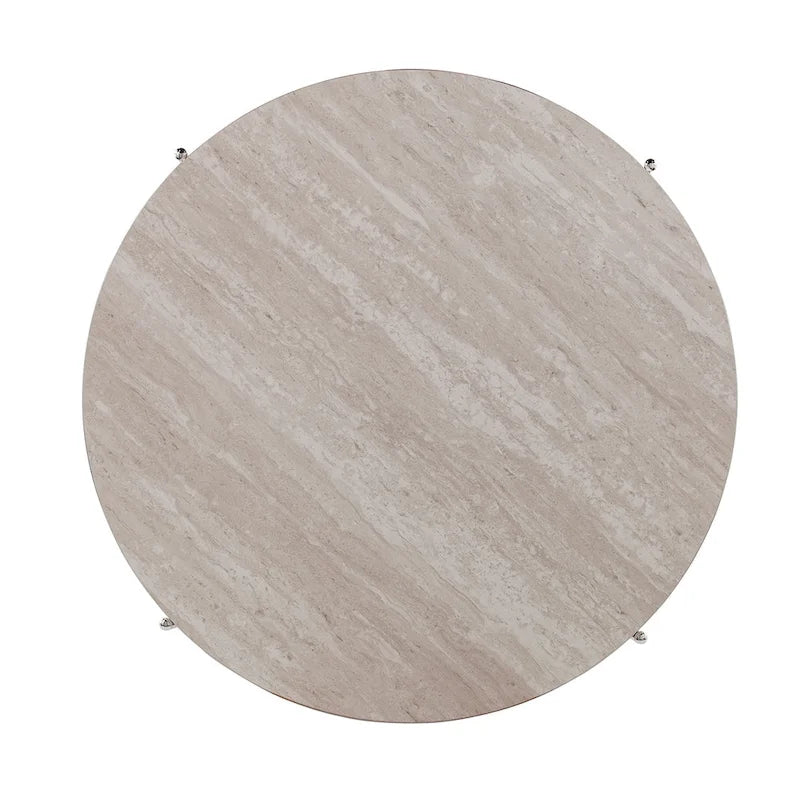 Round Faux Marble Coffee Table with Shelf - Champagne Gold - 2-4 People