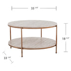 Round Faux Marble Coffee Table with Shelf - Champagne Gold - 2-4 People