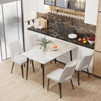 6 Seater Kitchen Dining Table Modern Marble Tabletop Rectangular with Tapered Metal Legs