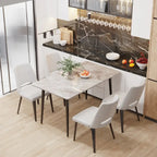6 Seater Kitchen Dining Table Modern Marble Tabletop Rectangular with Tapered Metal Legs