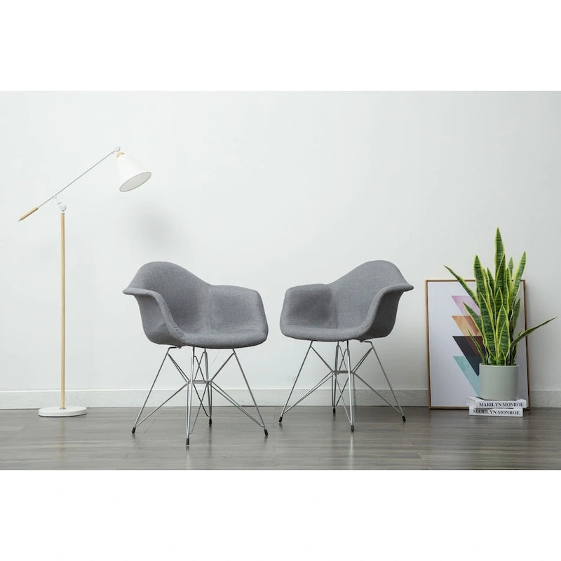 Chrome Steel Leg Dining Armchairs Set of 2 - Blue/Grey