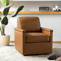 Genuine Leather 360 Swivel Armchair with Nailhead Trims
