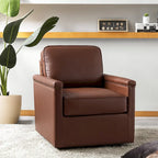 Genuine Leather 360 Swivel Armchair with Nailhead Trims