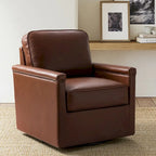 Genuine Leather 360 Swivel Armchair with Nailhead Trims