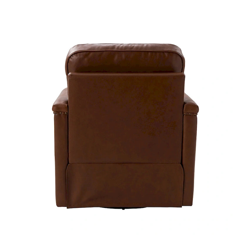 Genuine Leather 360 Swivel Armchair with Nailhead Trims